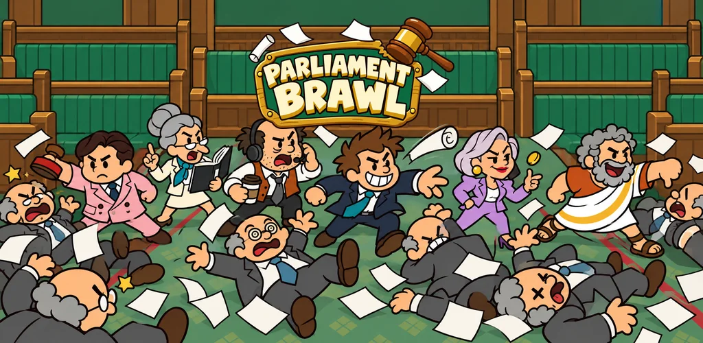 The six fighters charge across the Commons floor, gavel, coins and papers flying, over a carpet of knocked-out grey-suited backbenchers.